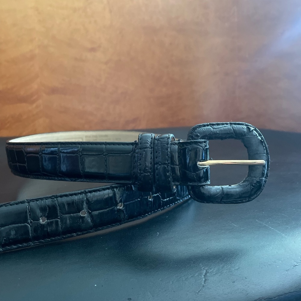 PERRY ELLIS Black Crocodile Leather Belt
